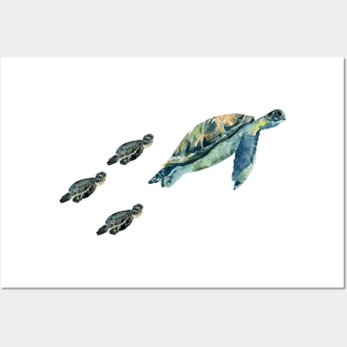 Sea turtle single parent family Posters and Art